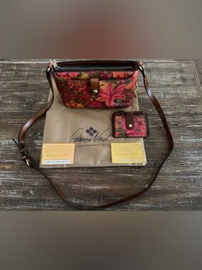 Patricia Nash Floral Oil Paint Leather Crossbody and zip top credit card holder